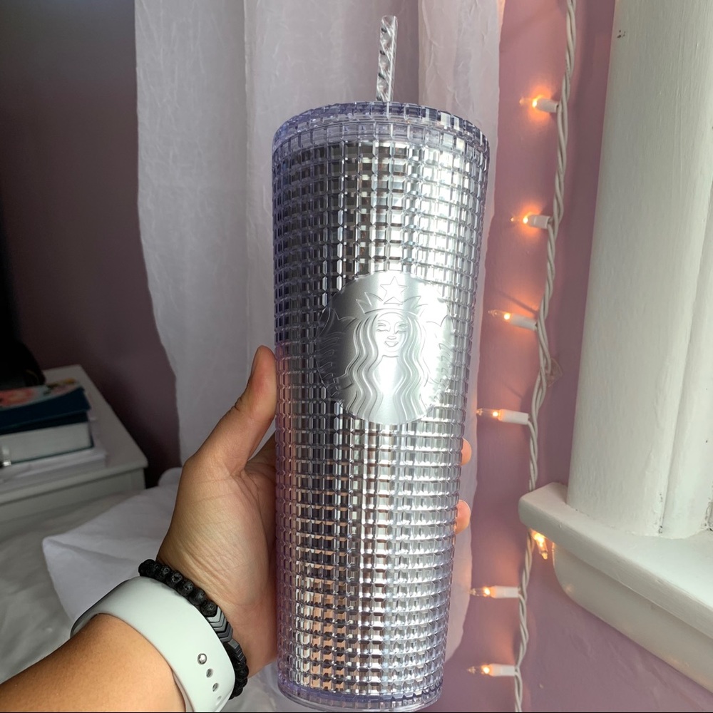 Starbucks Holiday 2020 Silver Disco Grid Tumbler Gem